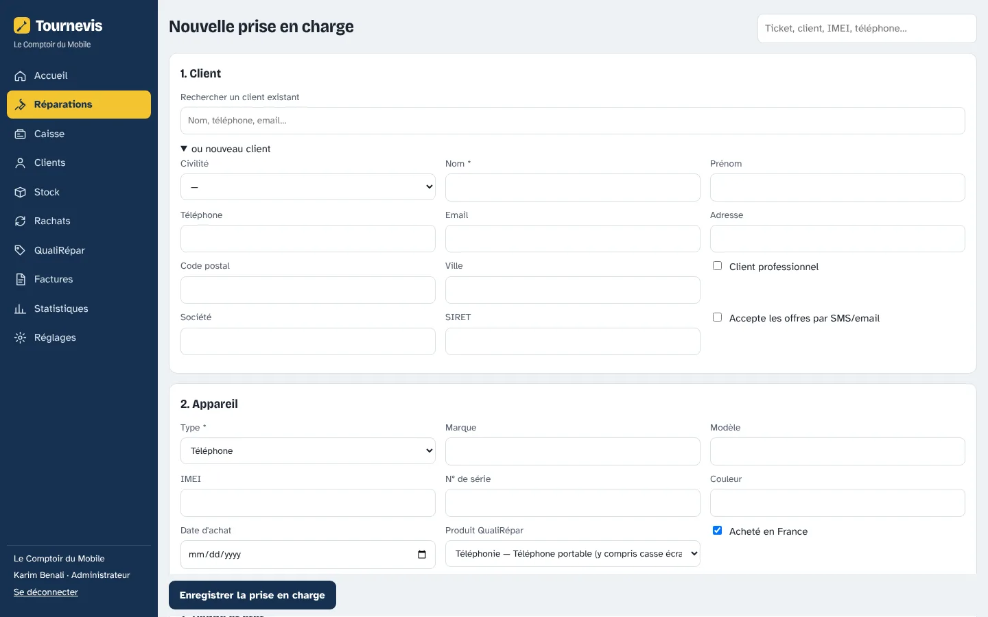 Capture du logiciel Tournevis pour réparateur de petit électroménager